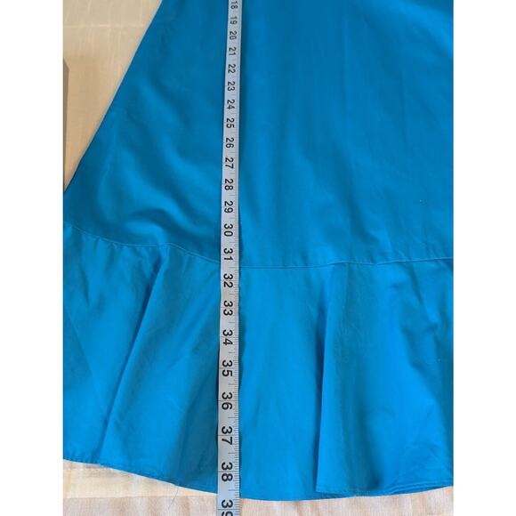 Talbots Turquoise Embroidered Sateen Fit & Flare Tie Waist Dress Size 6p - Picture 6 of 9